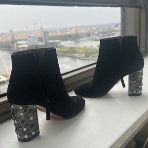 Aquazzura suede booties with bejeweled heel